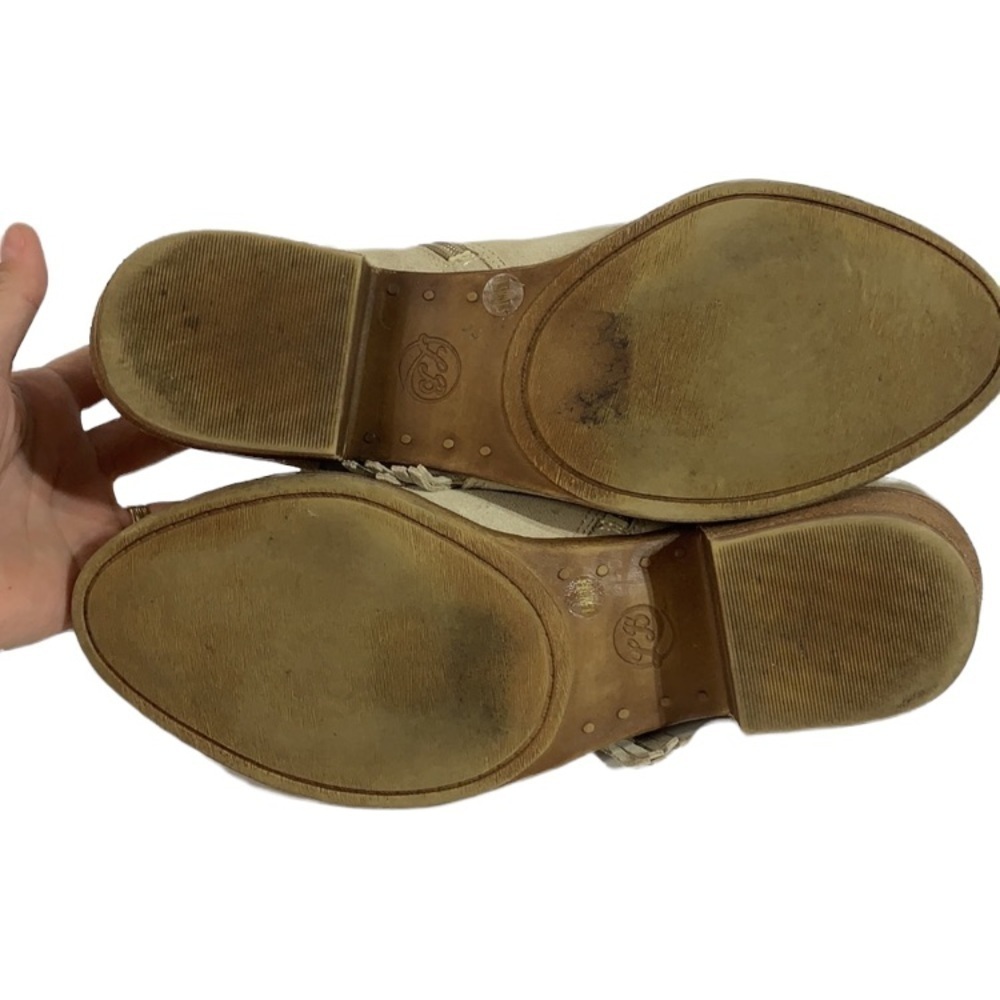 - Lucky Brand Tan Banji Suede Leather Western Fringe Stacked Heel Booties - Picture 8 of 10